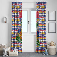 Haiti Christmas Window Curtain with Blue Red Yellow Xmas Santa Sleigh and Coat of Arms - Wonder Print Shop