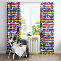 Haiti Christmas Window Curtain with Blue Red Yellow Xmas Santa Sleigh and Coat of Arms - Wonder Print Shop