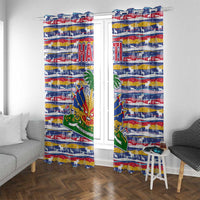 Haiti Christmas Window Curtain with Blue Red Yellow Xmas Santa Sleigh and Coat of Arms - Wonder Print Shop
