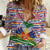 Haiti Christmas Women Casual Shirt with Blue Red Yellow Xmas Santa Sleigh and Coat of Arms - Wonder Print Shop