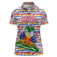 Haiti Christmas Women Polo Shirt with Blue Red Yellow Xmas Santa Sleigh and Coat of Arms - Wonder Print Shop