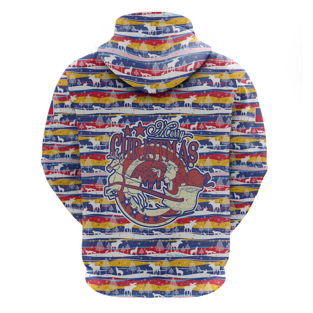 Haiti Christmas Zip Hoodie with Blue Red Yellow Xmas Santa Sleigh and Coat of Arms - Wonder Print Shop