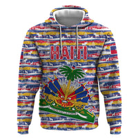 Haiti Christmas Zip Hoodie with Blue Red Yellow Xmas Santa Sleigh and Coat of Arms - Wonder Print Shop