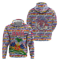 Haiti Christmas Zip Hoodie with Blue Red Yellow Xmas Santa Sleigh and Coat of Arms - Wonder Print Shop