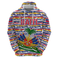 Haiti Christmas Zip Hoodie with Blue Red Yellow Xmas Santa Sleigh and Coat of Arms - Wonder Print Shop