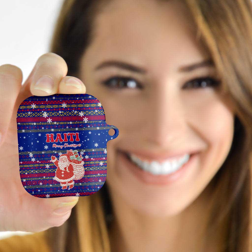 Haiti Christmas AirPods Case with Blue Red Xmas Santa Snowflake and Map - Wonder Print Shop