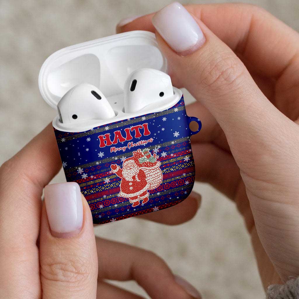 Haiti Christmas AirPods Case with Blue Red Xmas Santa Snowflake and Map - Wonder Print Shop