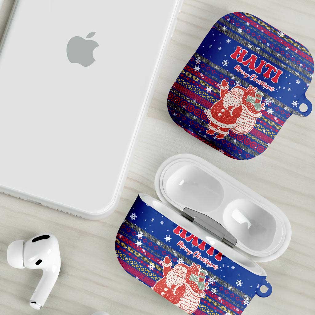Haiti Christmas AirPods Case with Blue Red Xmas Santa Snowflake and Map - Wonder Print Shop
