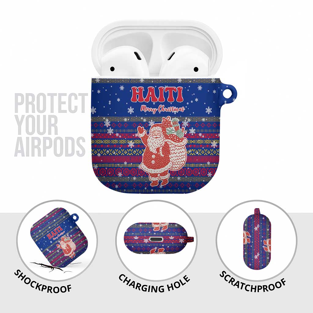Haiti Christmas AirPods Case with Blue Red Xmas Santa Snowflake and Map - Wonder Print Shop
