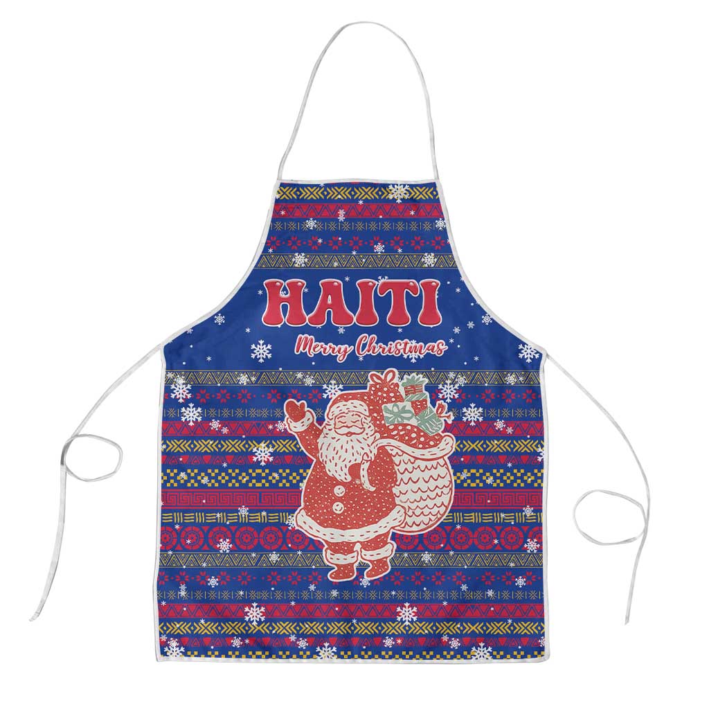 Haiti Christmas Apron with Blue Red Xmas Santa Snowflake and Map - Wonder Print Shop