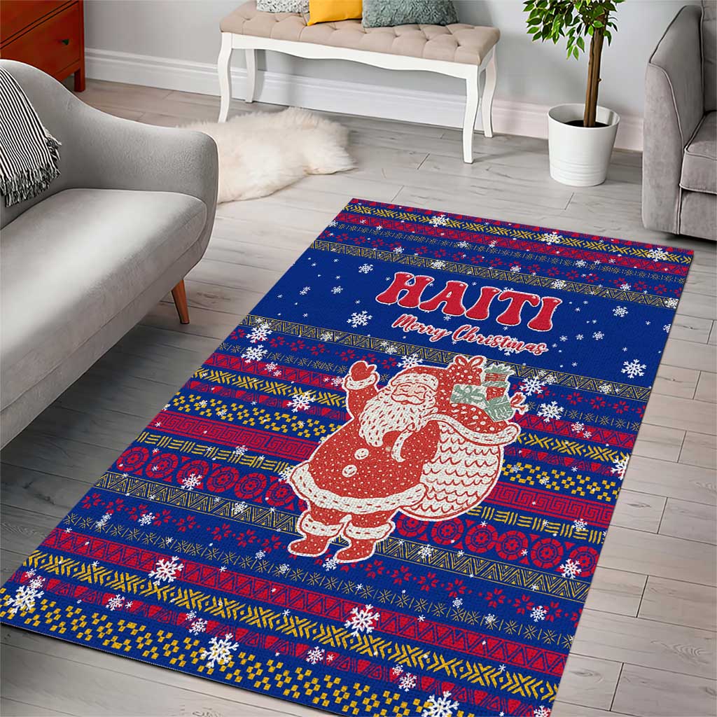 Haiti Christmas Area Rug with Blue Red Xmas Santa Snowflake and Map - Wonder Print Shop