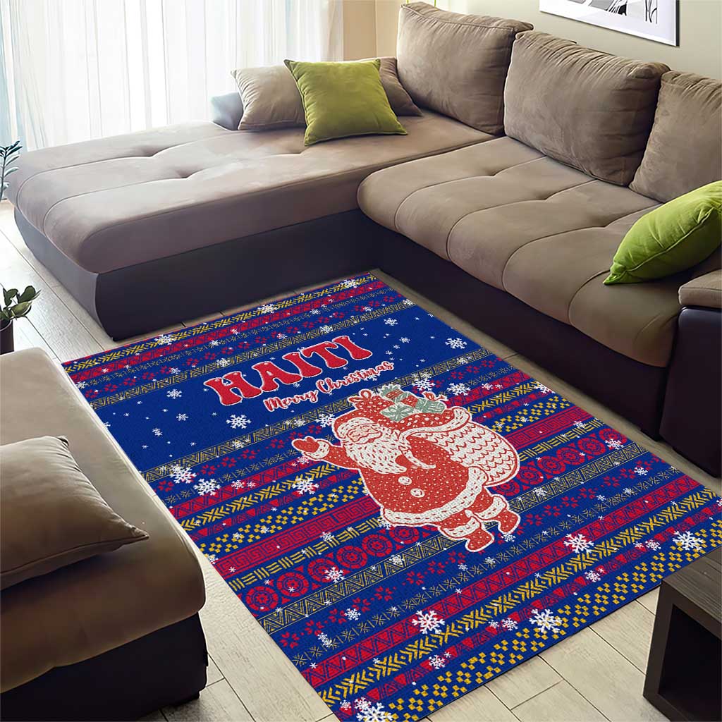 Haiti Christmas Area Rug with Blue Red Xmas Santa Snowflake and Map - Wonder Print Shop