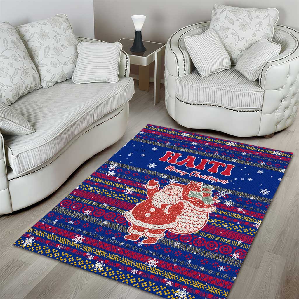 Haiti Christmas Area Rug with Blue Red Xmas Santa Snowflake and Map - Wonder Print Shop
