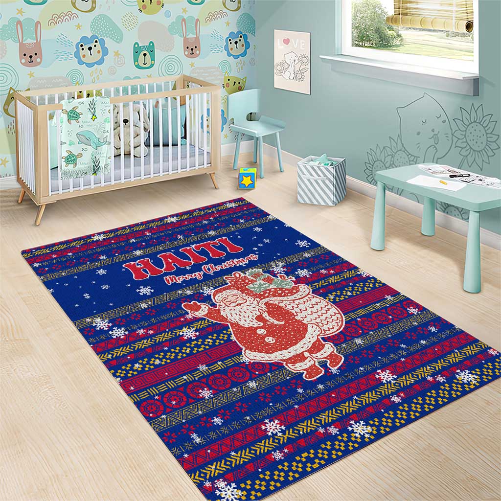 Haiti Christmas Area Rug with Blue Red Xmas Santa Snowflake and Map - Wonder Print Shop