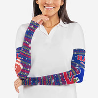 Haiti Christmas Arm Sleeves with Blue Red Xmas Santa Snowflake and Map - Wonder Print Shop