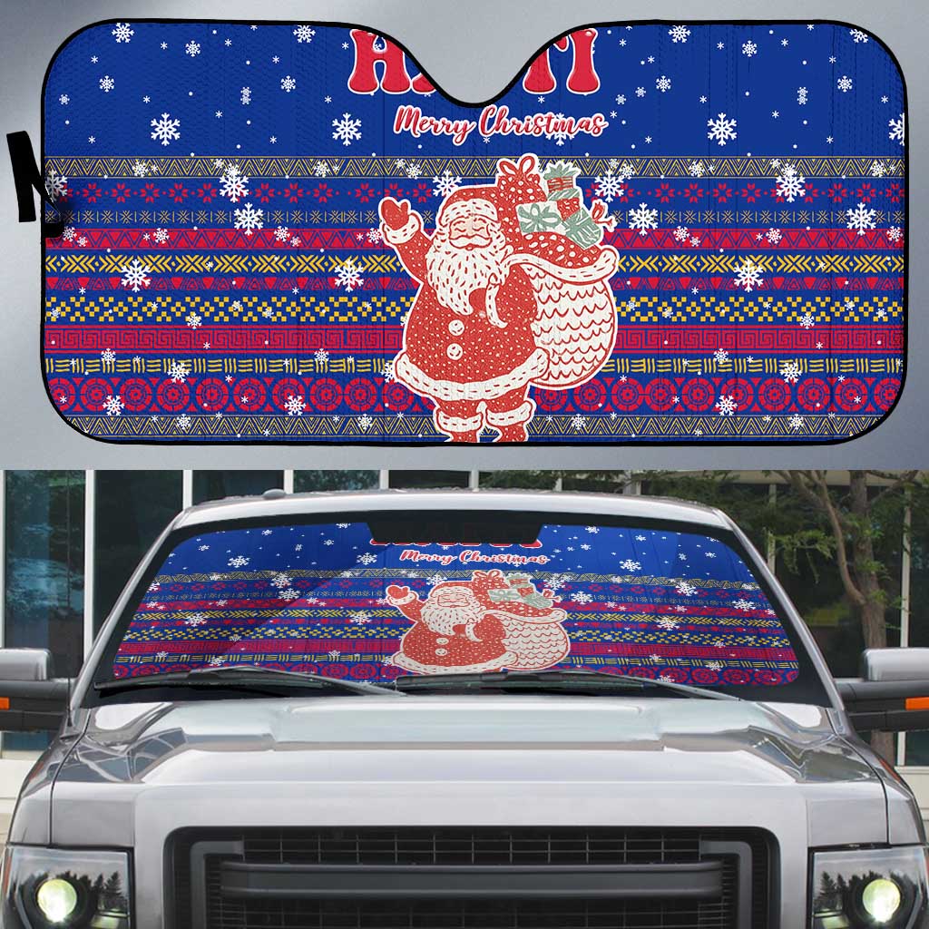 Haiti Christmas Auto Sun Shade with Blue Red Xmas Santa Snowflake and Map - Wonder Print Shop