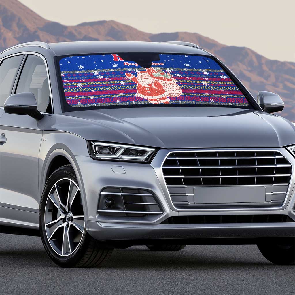 Haiti Christmas Auto Sun Shade with Blue Red Xmas Santa Snowflake and Map - Wonder Print Shop
