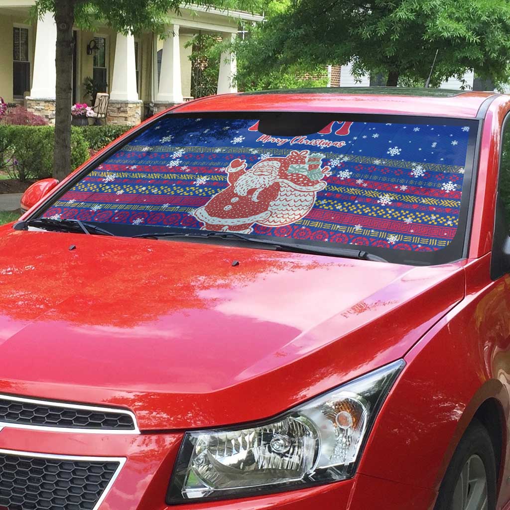 Haiti Christmas Auto Sun Shade with Blue Red Xmas Santa Snowflake and Map - Wonder Print Shop