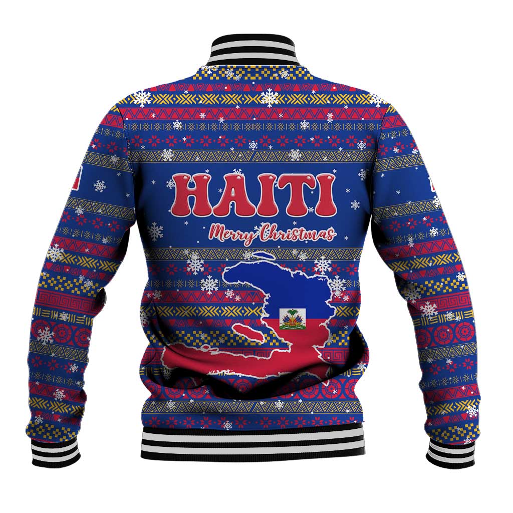 Haiti Christmas Baseball Jacket with Blue Red Xmas Santa Snowflake and Map - Wonder Print Shop