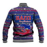 Haiti Christmas Baseball Jacket with Blue Red Xmas Santa Snowflake and Map - Wonder Print Shop