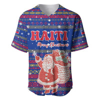 Haiti Christmas Baseball Jersey with Blue Red Xmas Santa Snowflake and Map - Wonder Print Shop