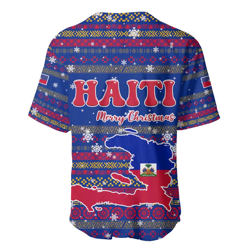 Haiti Christmas Baseball Jersey with Blue Red Xmas Santa Snowflake and Map - Wonder Print Shop