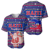 Haiti Christmas Baseball Jersey with Blue Red Xmas Santa Snowflake and Map - Wonder Print Shop
