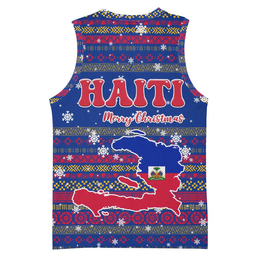 Haiti Christmas Basketball Jersey with Blue Red Xmas Santa Snowflake and Map - Wonder Print Shop