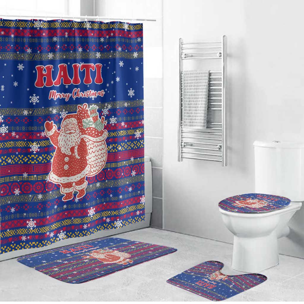 Haiti Christmas Bathroom Set with Blue Red Xmas Santa Snowflake and Map - Wonder Print Shop