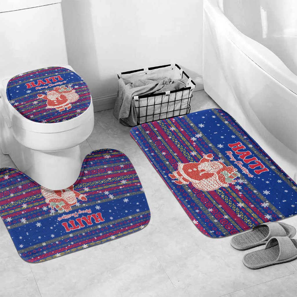 Haiti Christmas Bathroom Set with Blue Red Xmas Santa Snowflake and Map - Wonder Print Shop