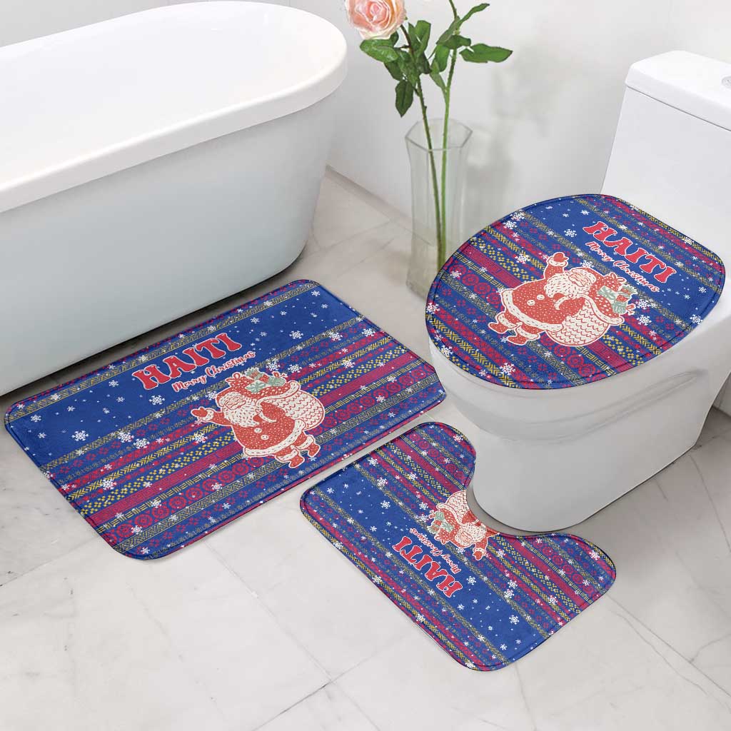 Haiti Christmas Bathroom Set with Blue Red Xmas Santa Snowflake and Map - Wonder Print Shop