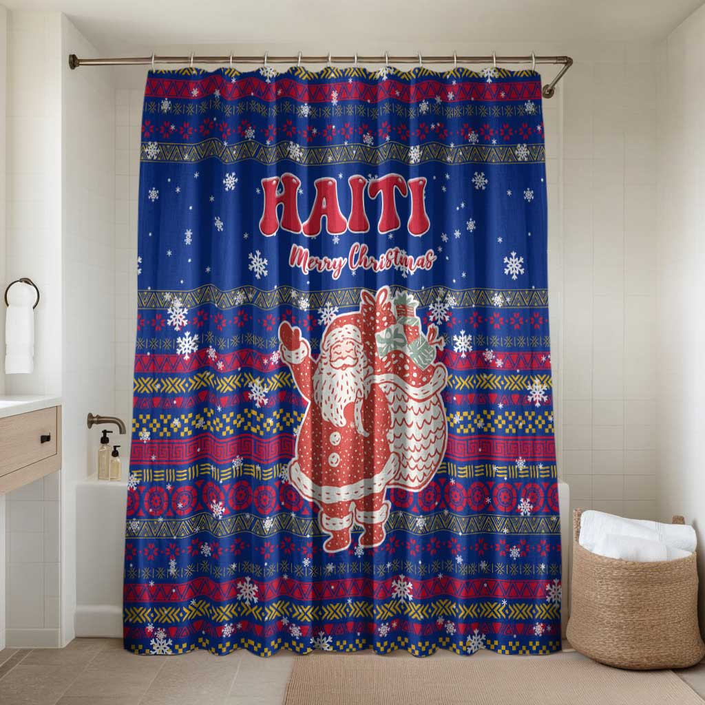 Haiti Christmas Bathroom Set with Blue Red Xmas Santa Snowflake and Map - Wonder Print Shop