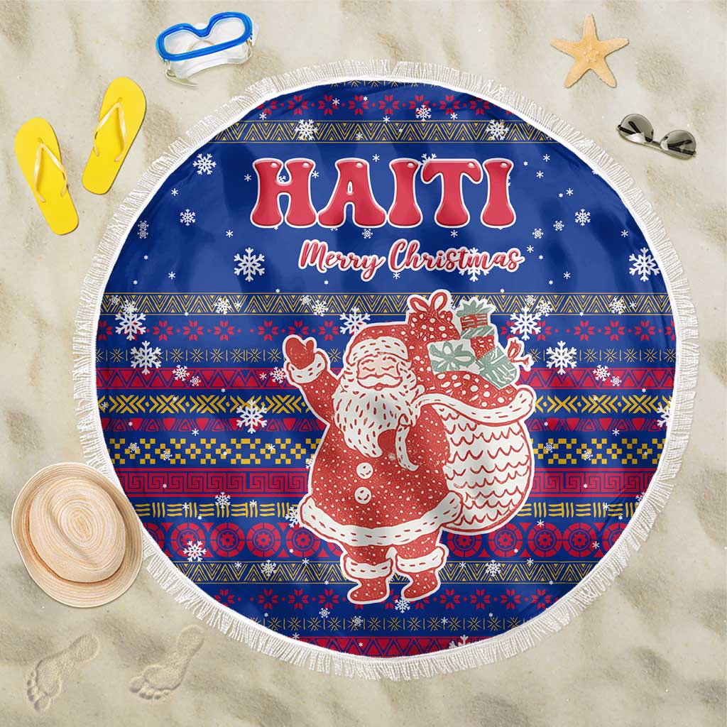 Haiti Christmas Beach Blanket with Blue Red Xmas Santa Snowflake and Map - Wonder Print Shop