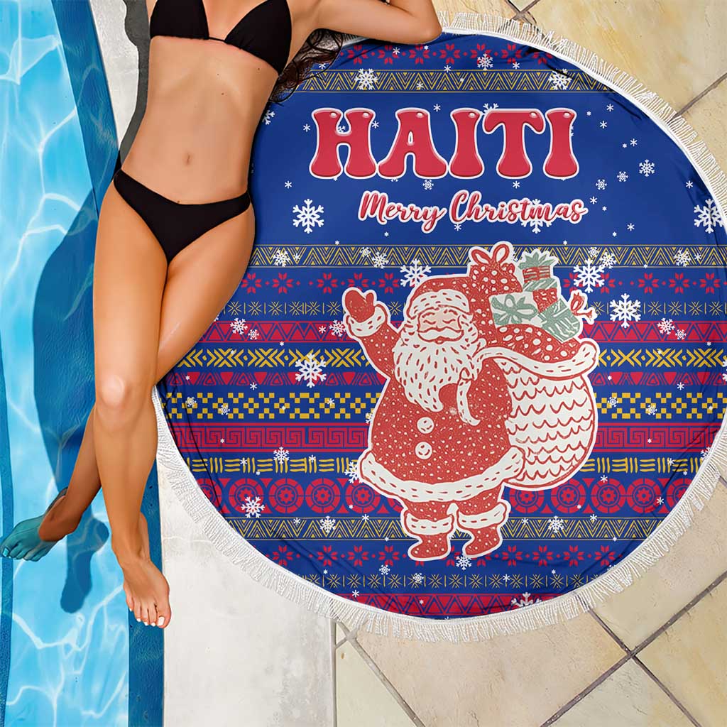 Haiti Christmas Beach Blanket with Blue Red Xmas Santa Snowflake and Map - Wonder Print Shop