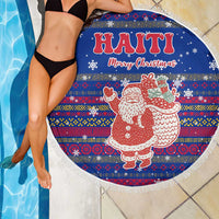 Haiti Christmas Beach Blanket with Blue Red Xmas Santa Snowflake and Map - Wonder Print Shop