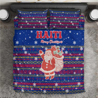Haiti Christmas Bedding Set with Blue Red Xmas Santa Snowflake and Map - Wonder Print Shop