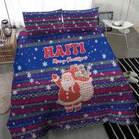 Haiti Christmas Bedding Set with Blue Red Xmas Santa Snowflake and Map - Wonder Print Shop