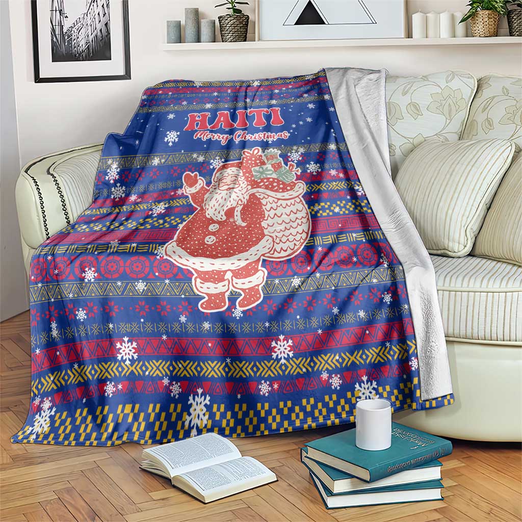 Haiti Christmas Blanket with Blue Red Xmas Santa Snowflake and Map - Wonder Print Shop