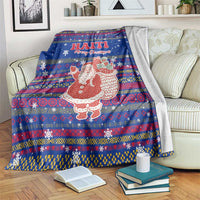 Haiti Christmas Blanket with Blue Red Xmas Santa Snowflake and Map - Wonder Print Shop