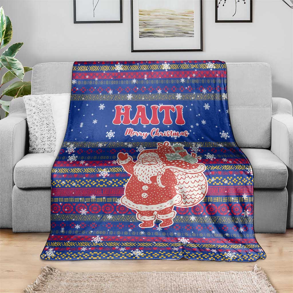 Haiti Christmas Blanket with Blue Red Xmas Santa Snowflake and Map - Wonder Print Shop