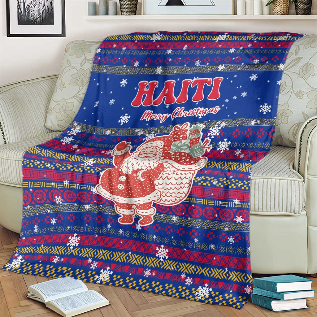 Haiti Christmas Blanket with Blue Red Xmas Santa Snowflake and Map - Wonder Print Shop