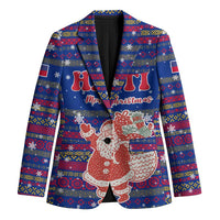 Haiti Christmas Blazer with Blue Red Xmas Santa Snowflake and Map - Wonder Print Shop