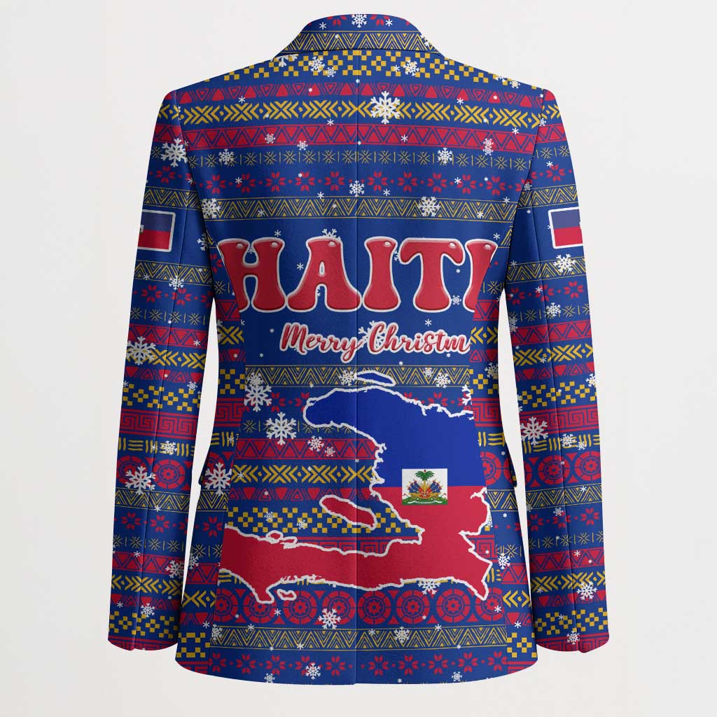 Haiti Christmas Blazer with Blue Red Xmas Santa Snowflake and Map - Wonder Print Shop