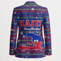 Haiti Christmas Blazer with Blue Red Xmas Santa Snowflake and Map - Wonder Print Shop