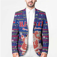 Haiti Christmas Blazer with Blue Red Xmas Santa Snowflake and Map - Wonder Print Shop