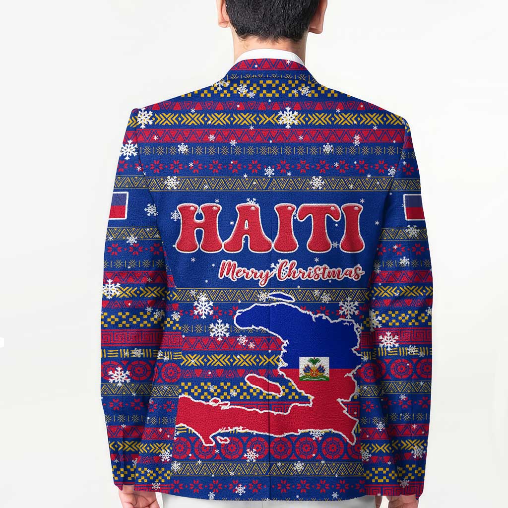 Haiti Christmas Blazer with Blue Red Xmas Santa Snowflake and Map - Wonder Print Shop