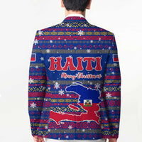 Haiti Christmas Blazer with Blue Red Xmas Santa Snowflake and Map - Wonder Print Shop