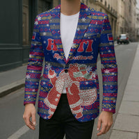 Haiti Christmas Blazer with Blue Red Xmas Santa Snowflake and Map - Wonder Print Shop