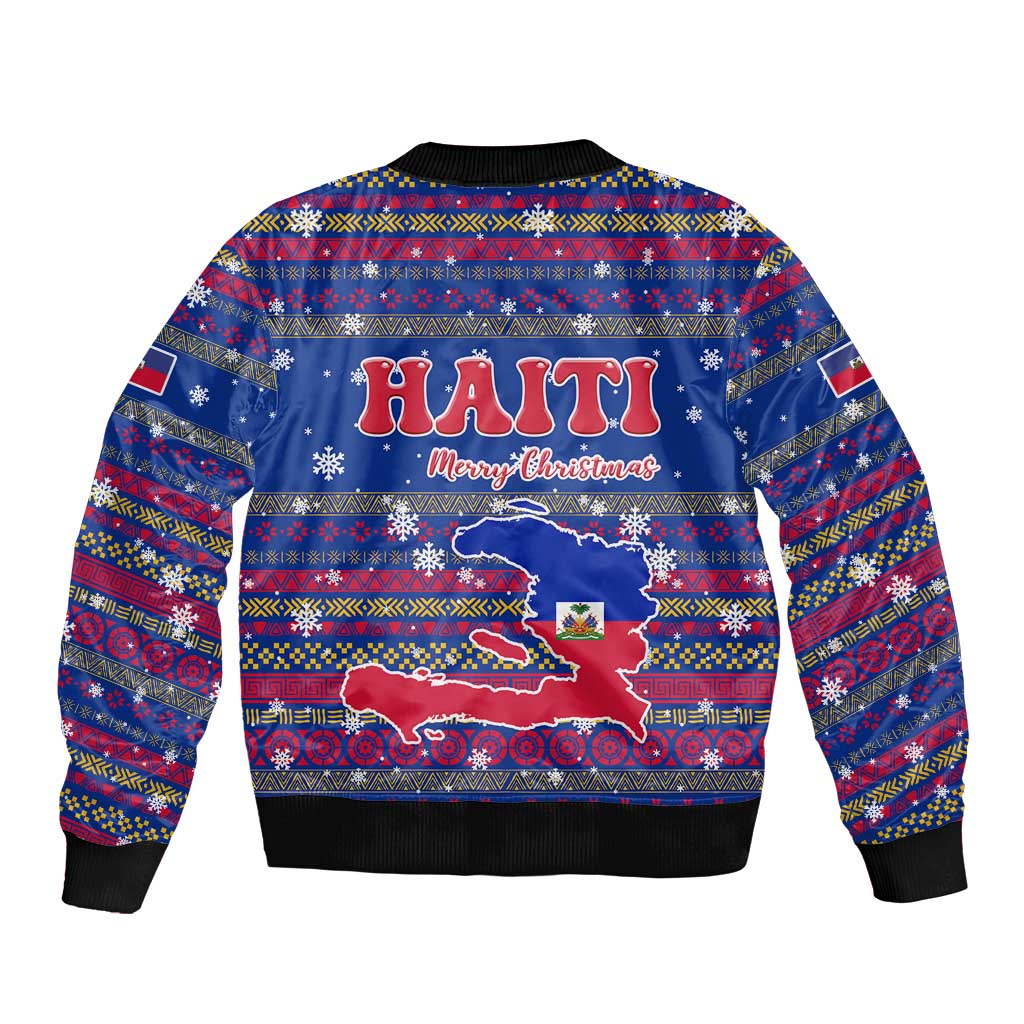Haiti Christmas Bomber Jacket with Blue Red Xmas Santa Snowflake and Map - Wonder Print Shop