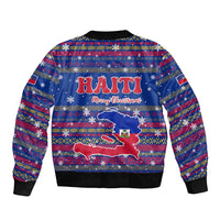 Haiti Christmas Bomber Jacket with Blue Red Xmas Santa Snowflake and Map - Wonder Print Shop
